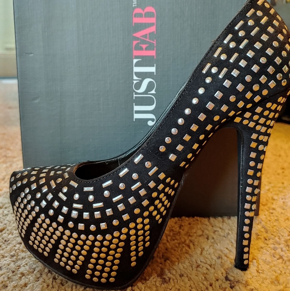 Black and silver metallic stilettos